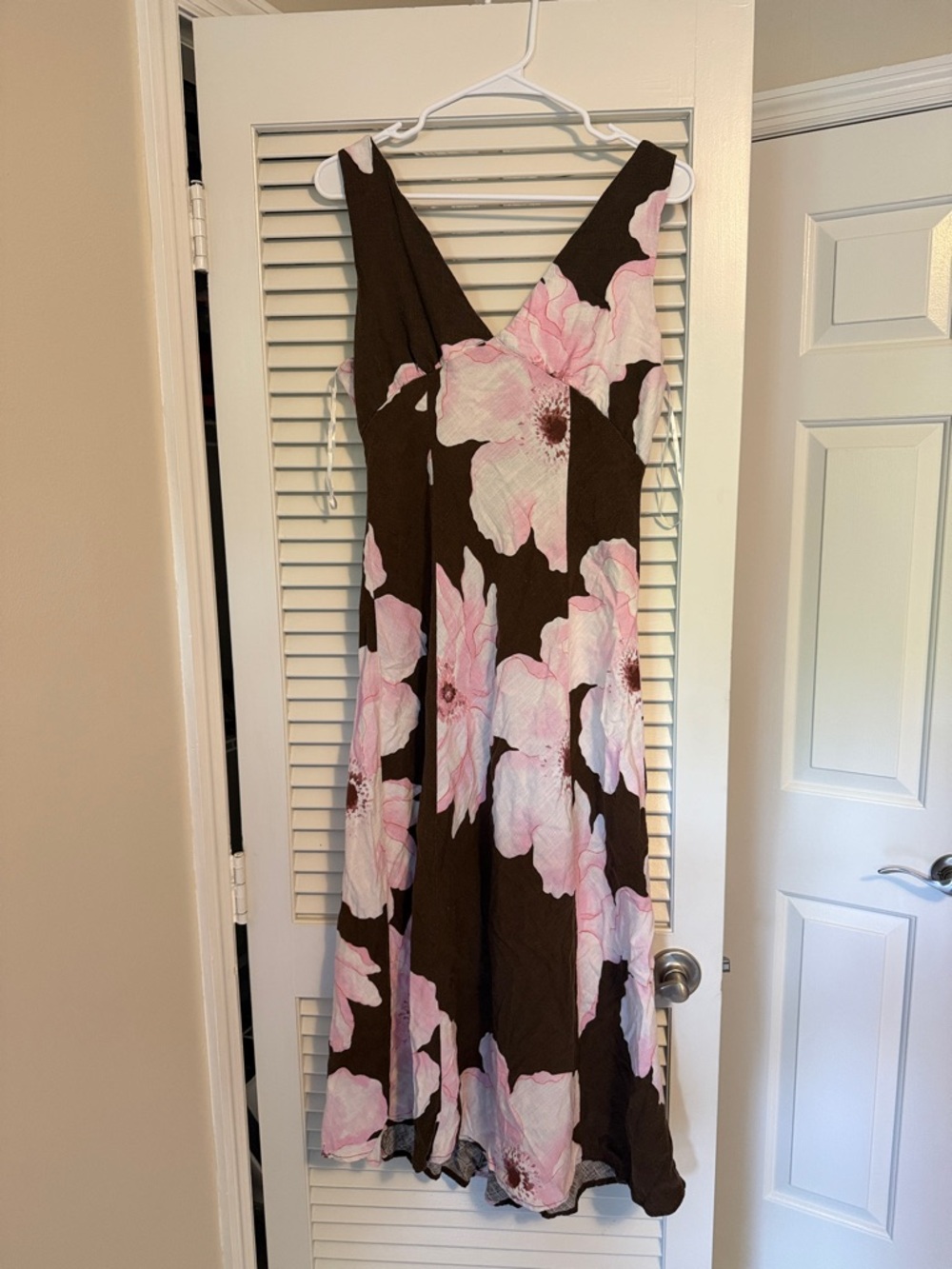 Floral Maxi Dress in Brown and Pink - Sleeveless V-Neck